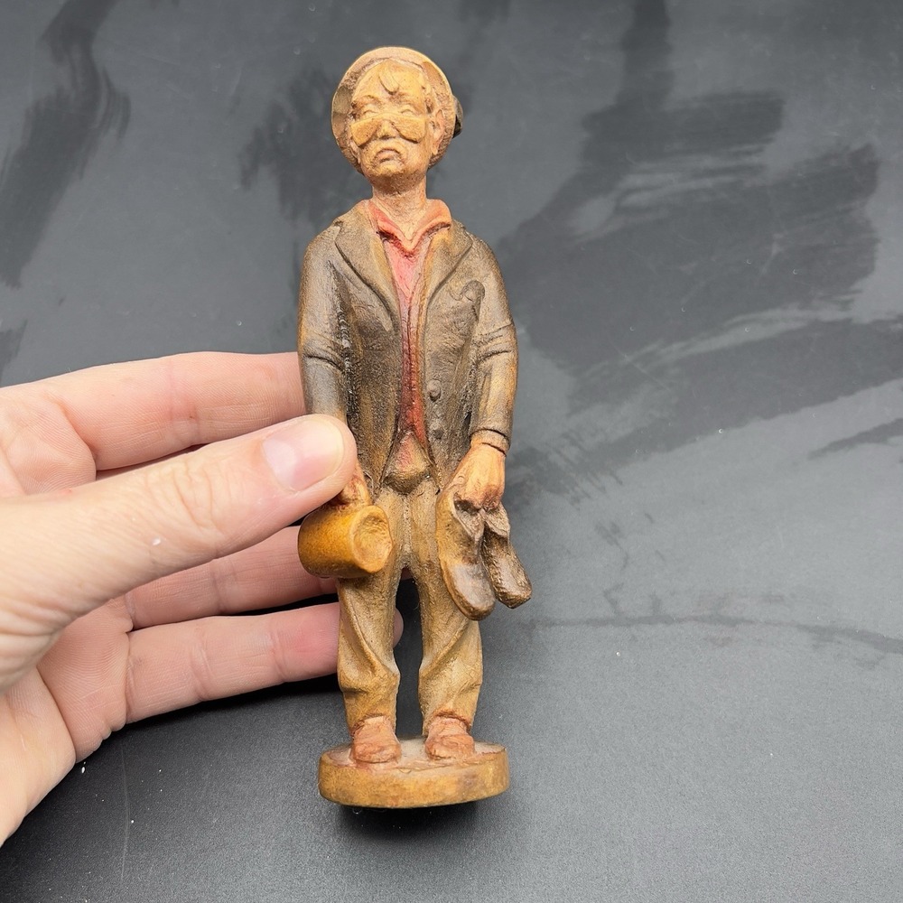 ANRI Folk Art Wood Carved Groden Folk Art Hard Working Tired Man Fella 6"‎ VTG